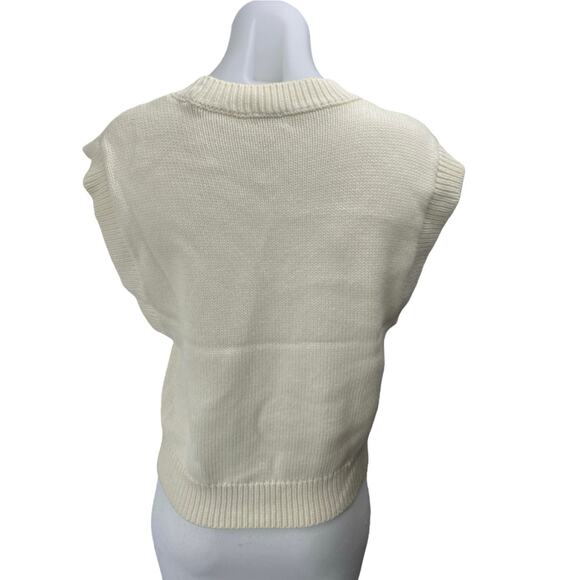 Aritzia Wilfred Cream Wool Knit Short Drop Sleeve Crew Neck Sweater Top Size M - Picture 2 of 4